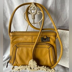 Tignanello Dark Yellow Leather Crossbody Bag